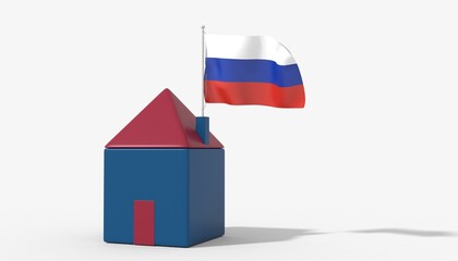 Casa 3D con bandiera al vento Russia sul tetto