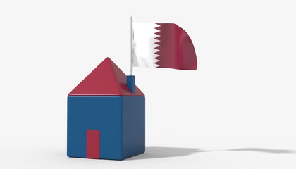 Casa 3D con bandiera al vento Qatar sul tetto
