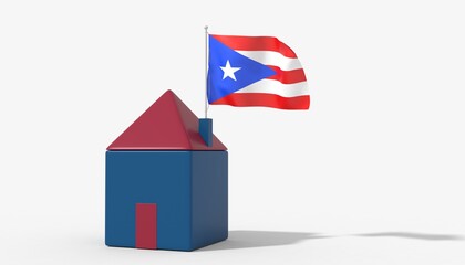 Casa 3D con bandiera al vento Puerto Rico sul tetto