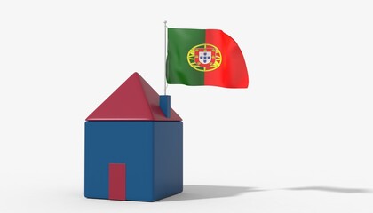 Casa 3D con bandiera al vento Portugal sul tetto