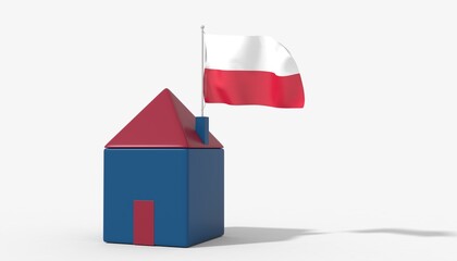 Casa 3D con bandiera al vento Poland sul tetto