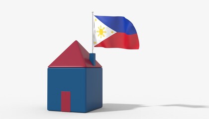 Casa 3D con bandiera al vento Philippines sul tetto