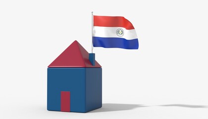 Casa 3D con bandiera al vento Paraguay sul tetto