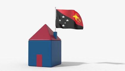 Casa 3D con bandiera al vento Papua New Guinea sul tetto