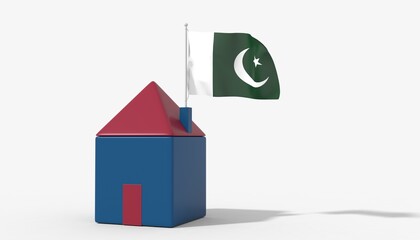 Casa 3D con bandiera al vento Pakistan sul tetto