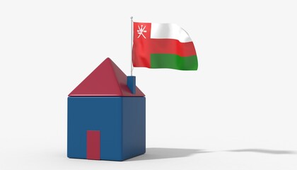 Casa 3D con bandiera al vento Oman sul tetto