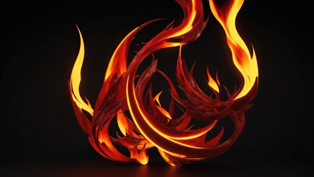 Abstract Red and golden 3d flame of fire on Dark background