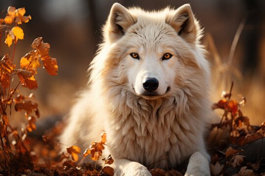 A picture of white wolf looking camera Generative AI