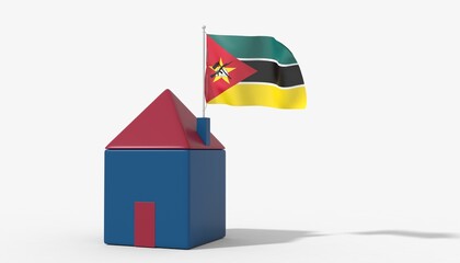 Casa 3D con bandiera al vento Mozambique sul tetto
