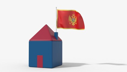 Casa 3D con bandiera al vento Montenegro sul tetto