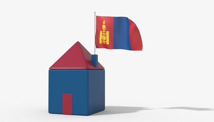 Casa 3D con bandiera al vento Mongolia sul tetto