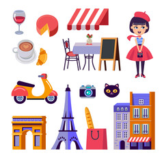set of Paris travel vector icons - 745719042