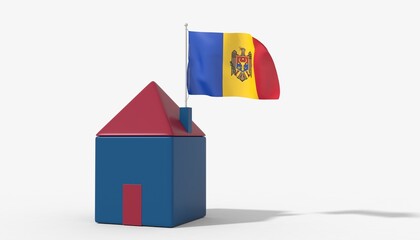 Casa 3D con bandiera al vento Moldova sul tetto
