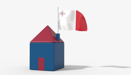 Casa 3D con bandiera al vento Malta sul tetto