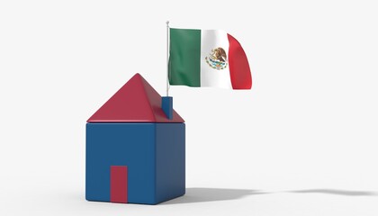 Casa 3D con bandiera al vento Mexico sul tetto