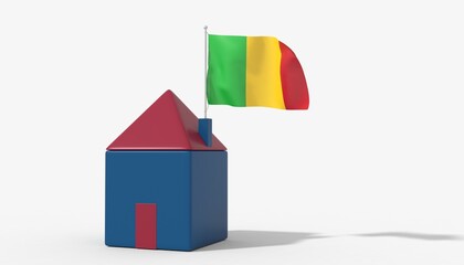 Casa 3D con bandiera al vento Mali sul tetto