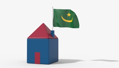 Casa 3D con bandiera al vento Mauritania sul tetto