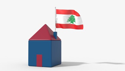 Casa 3D con bandiera al vento Lebanon sul tetto