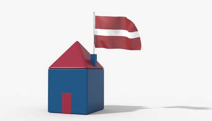 Casa 3D con bandiera al vento Latvia sul tetto