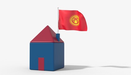 Casa 3D con bandiera al vento Kyrgyzstan sul tetto