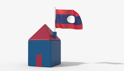 Casa 3D con bandiera al vento Laos sul tetto