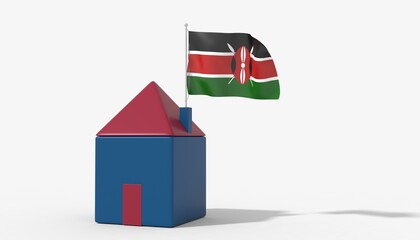 Casa 3D con bandiera al vento Kenia sul tetto
