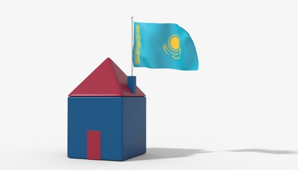 Casa 3D con bandiera al vento Kazakhstan sul tetto