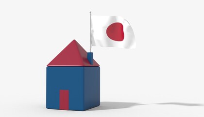 Casa 3D con bandiera al vento Japan sul tetto
