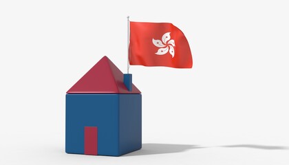 Casa 3D con bandiera al vento Hong Kong  sul tetto