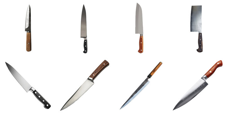 Knife and cleaver collection set in png no background for sample decoration.