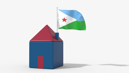 Casa 3D con bandiera al vento Dijbouti sul tetto