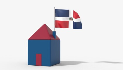 Casa 3D con bandiera al vento Domenican Republic sul tetto