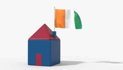 Casa 3D con bandiera al vento Cote d'Ivoire sul tetto