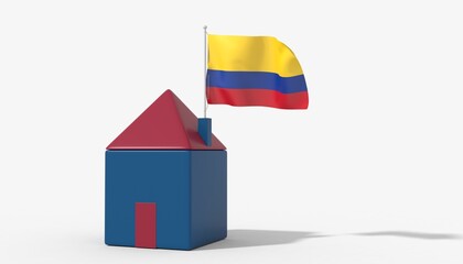 Casa 3D con bandiera al vento Colombia sul tetto