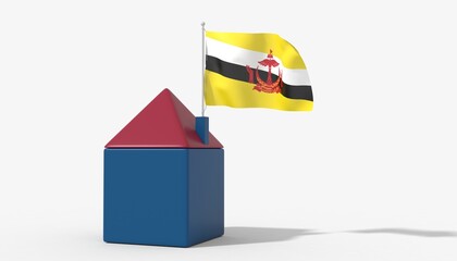 Casa 3D con bandiera al vento Brunei sul tetto