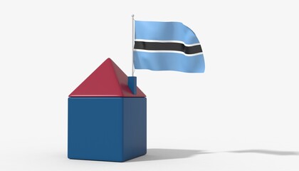 Casa 3D con bandiera al vento Botswana sul tetto