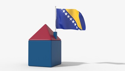 Casa 3D con bandiera al vento Bosnia sul tetto