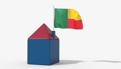 Casa 3D con bandiera al vento Benin sul tetto