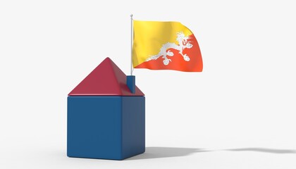 Casa 3D con bandiera al vento Bhutan sul tetto