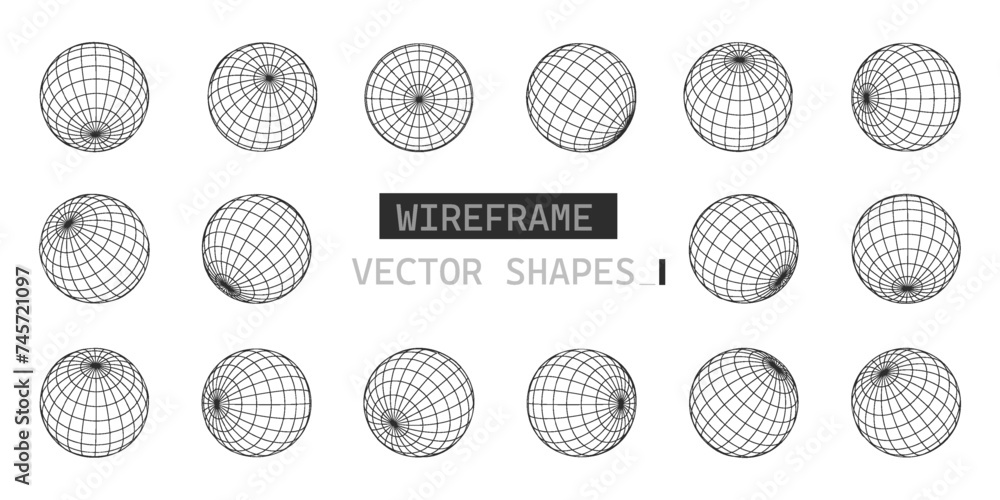 Poster globe grid spheres. wireframe 3d spheres geometry globe grid. spherical grid globe shapes isolated p