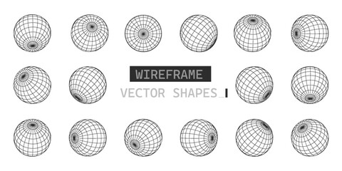 Globe grid spheres. Wireframe 3D spheres geometry globe grid. spherical grid globe shapes isolated PNG.