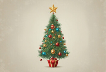 christmas tree decorated with ornaments garland vintage illustration isolated on a transparent background 