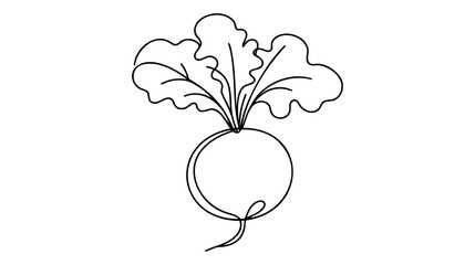 Continuous line drawing whole healthy organic beetroot for plantation logo identity.