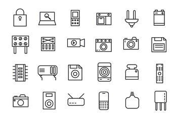Device and technology line icon set. Electronic devices and gadgets outline icons collection for web and mobile app.