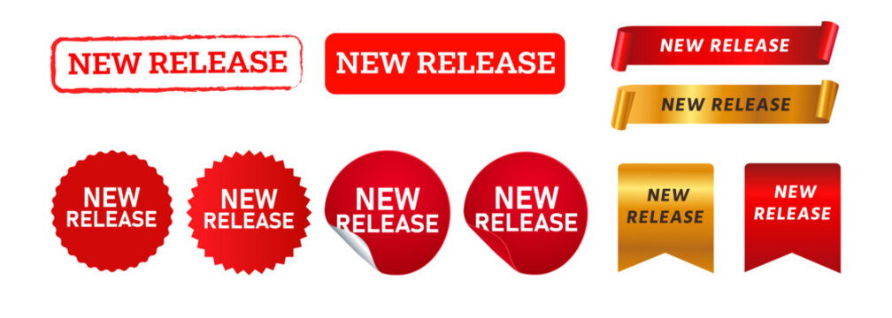 new release stamp ribbon label sticker sign sale promotion advertisement product