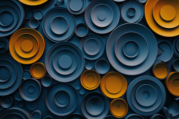 abstract 3d illustration of colorful circles on textured concrete background, Pipes and barrels stacked together, Geometric design abstract background circles