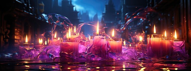 Shot of burning candles glowing neon Generative AI