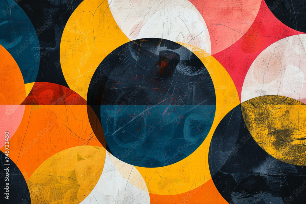 Poster geometric design abstract background circles, colorful circles on a concrete wall. abstract backgrou