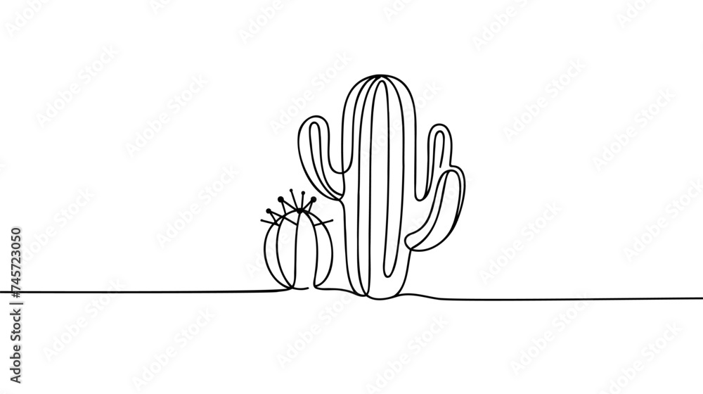 Poster cactus line art. vector cactus. continuous line drawing.