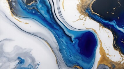 luxury Gray, Gold and Blue abstract fluid art painting in alcohol ink technique Background